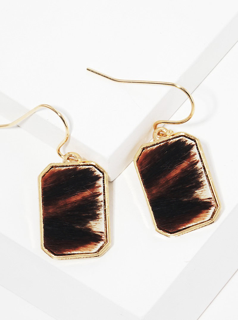 Animal Print Rectangle Dangle Drop Earrings