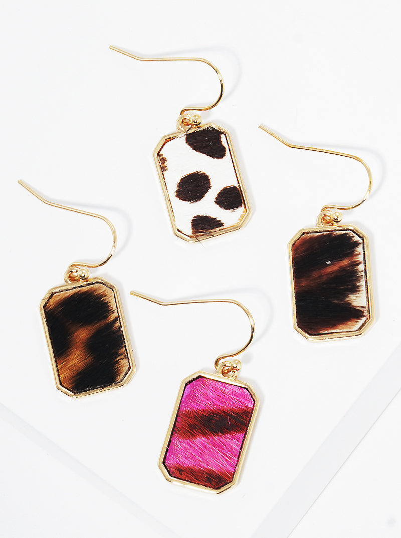 Animal Print Rectangle Dangle Drop Earrings