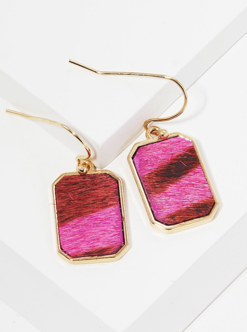 Animal Print Rectangle Dangle Drop Earrings