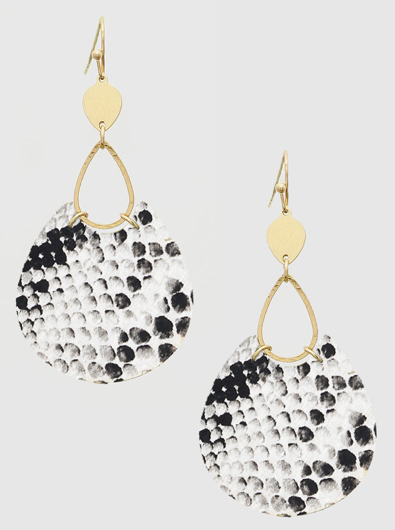 Animal Print Teardrop Leatherette Fishhook Dangle Drop Earrings