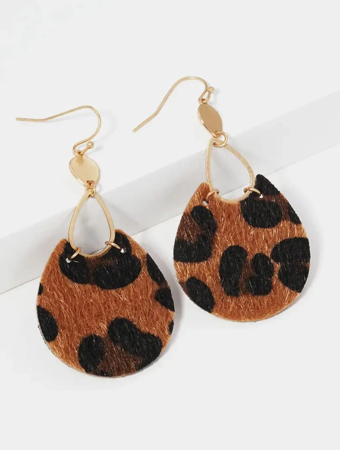 Animal Print Teardrop Leatherette Fishhook Dangle Drop Earrings