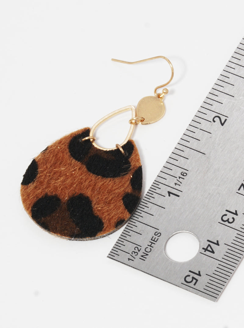Animal Print Teardrop Leatherette Fishhook Dangle Drop Earrings