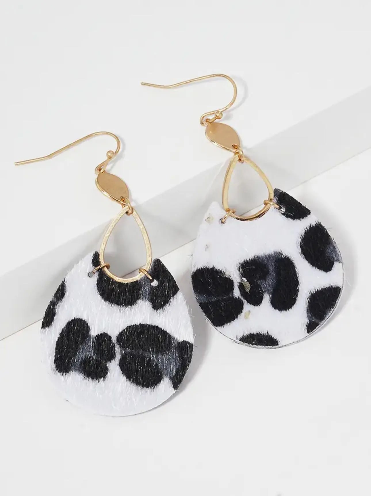 Animal Print Teardrop Leatherette Fishhook Dangle Drop Earrings