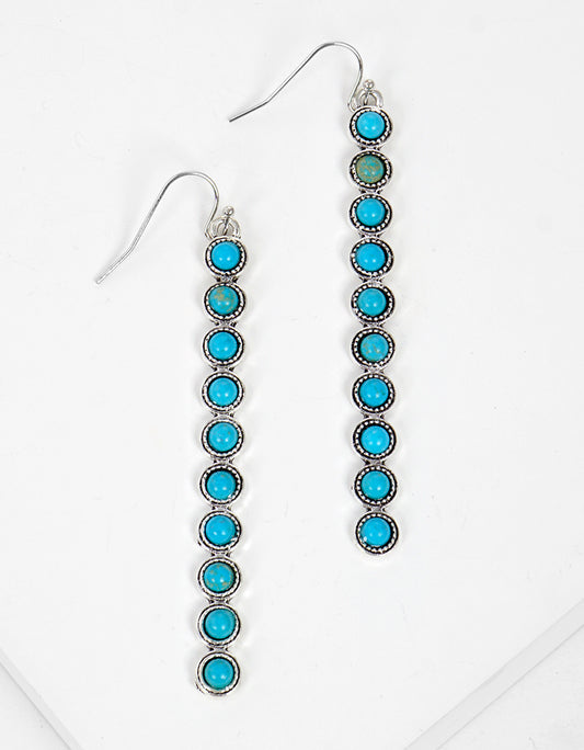 Antique Burnished Silver Turquoise Beaded Bar Dangle Drop Earrings