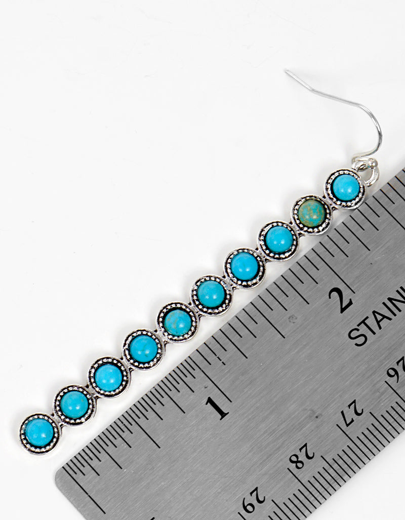 Antique Burnished Silver Turquoise Beaded Bar Dangle Drop Earrings