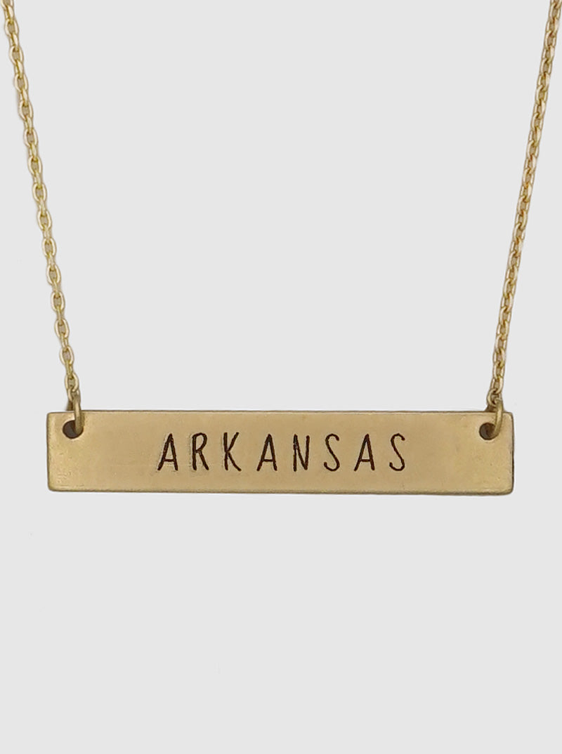 Arkansas State Engraved Rectangle Pendant Necklace