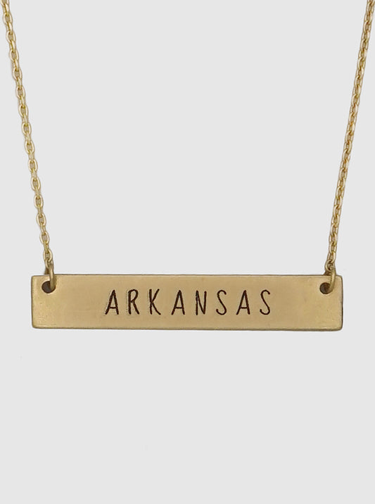 Arkansas State Engraved Rectangle Pendant Necklace
