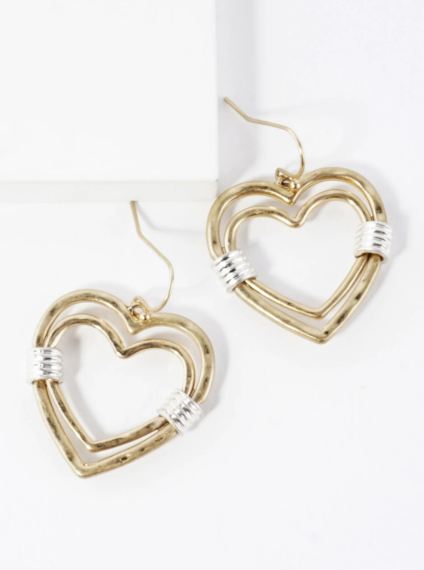 Artisan Layered Hearts 2 Tone Earrings