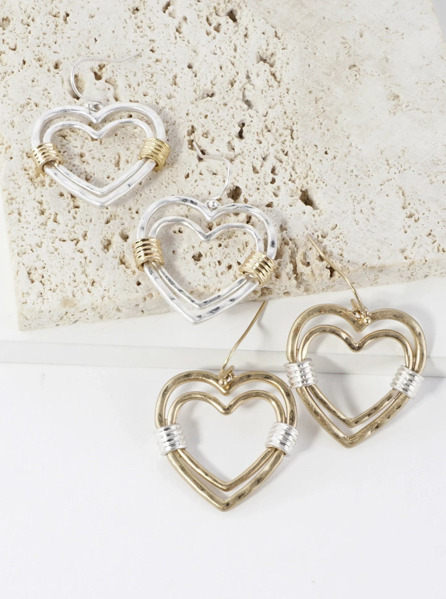 Artisan Layered Hearts 2 Tone Earrings