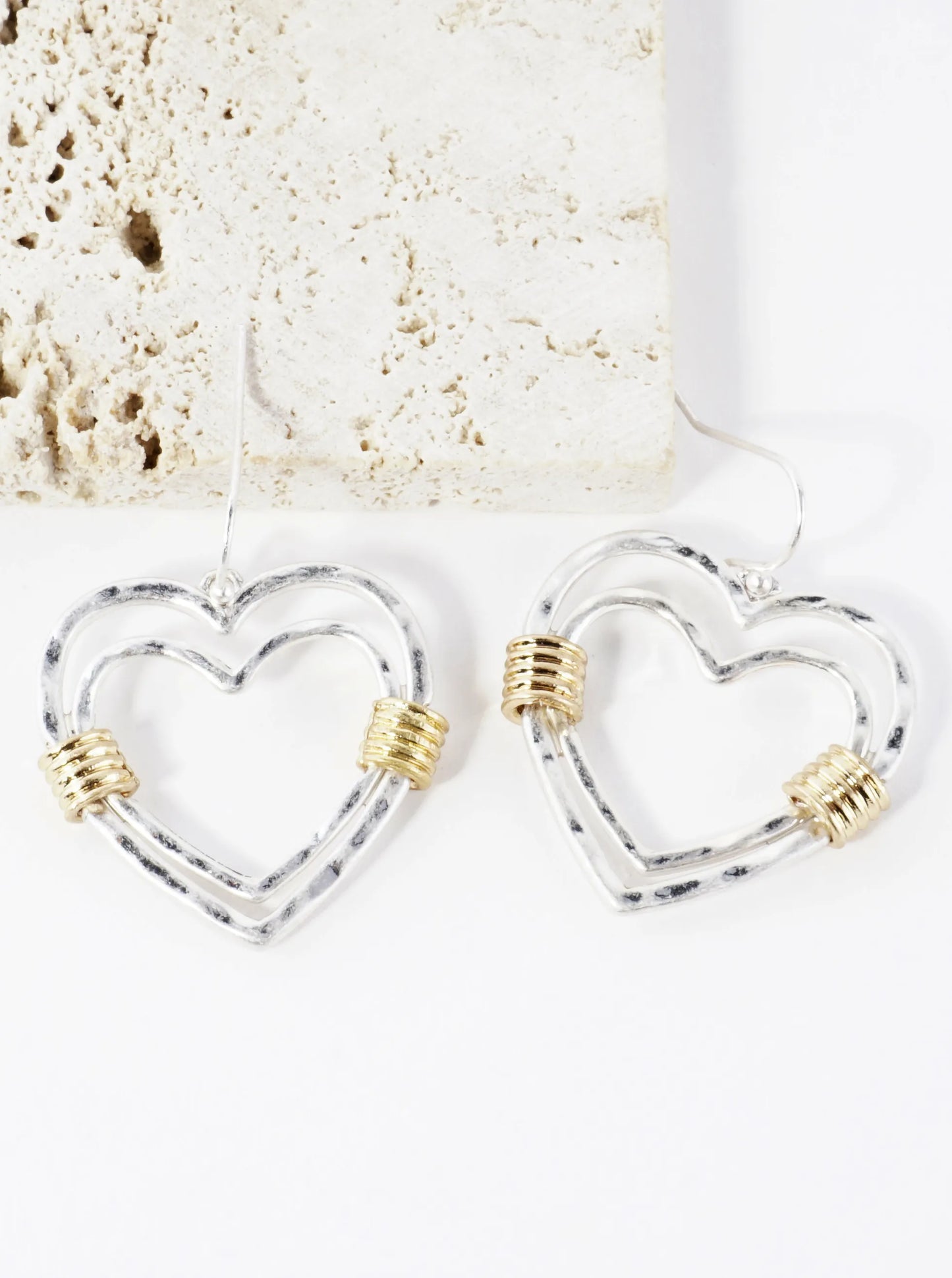 Artisan Layered Hearts 2 Tone Earrings