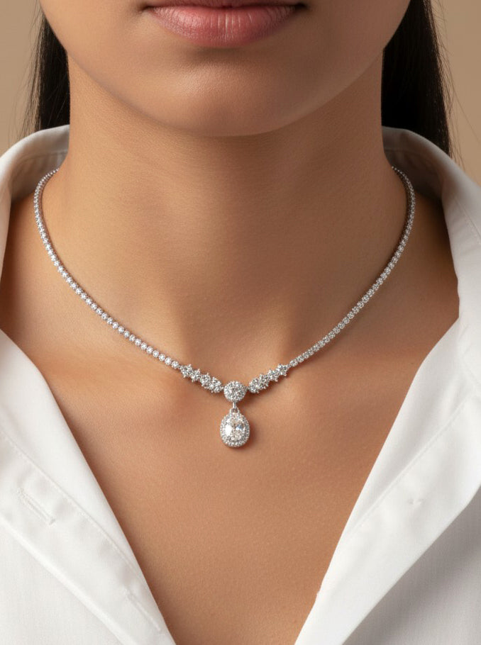 Artistic Oval Pave Tennis Necklace Design