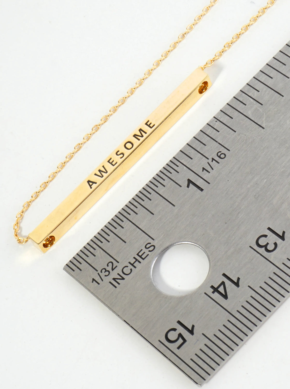 Awesome Engraved 18K Gold Dipped Horizontal Brass Bar Pendant Inspirational Necklace