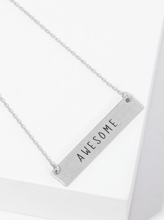 Awesome Engraved Horizontal Rectangle Pendant Inspirational Necklace