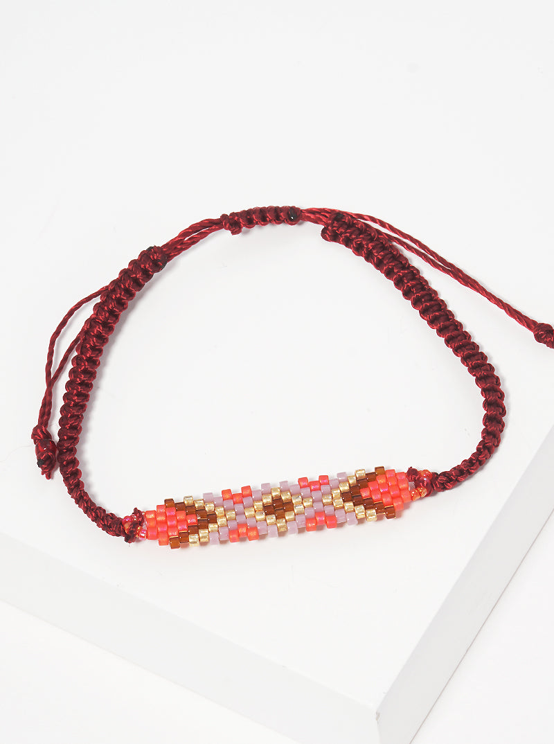 Aztec Seed Beaded Pull Tie Bracelet