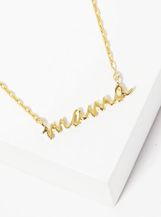 White Gold Dipped Metal Mama Necklace GOLD