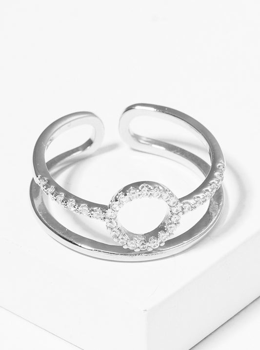 Gold Dipped Circle Two Layered Adjustable Ring RHODIUM
