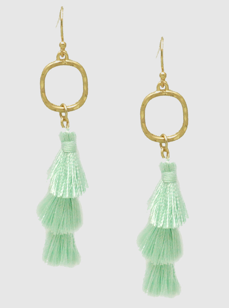 BOHO THREAD TRIPLE TIERED TASSEL DROP EARRINGS