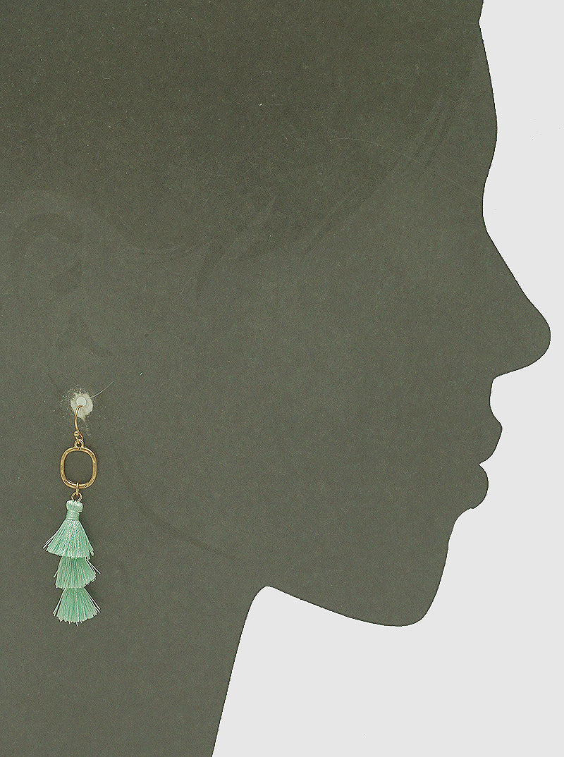 BOHO THREAD TRIPLE TIERED TASSEL DROP EARRINGS