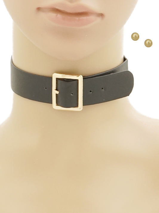 BUCKLE LEATHERETTE CHOKER NECKLACES SET