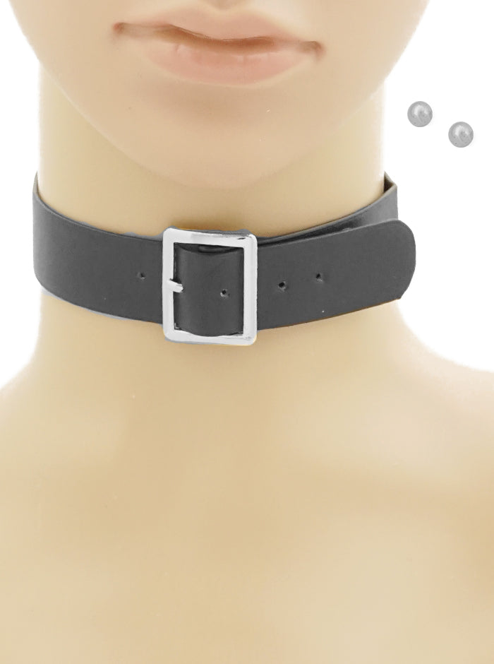 BUCKLE LEATHERETTE CHOKER NECKLACES SET