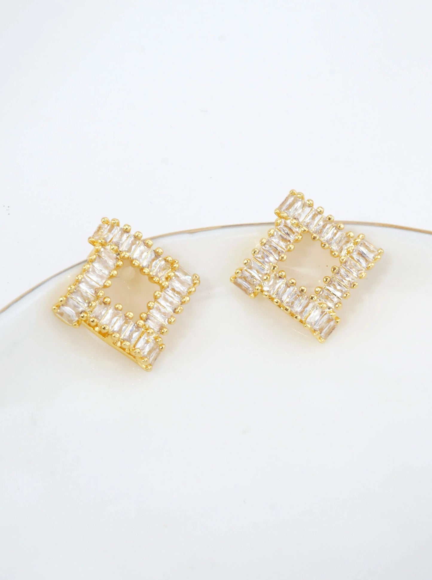 Baguette CZ Open Square Stud Earrings