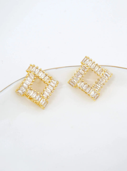 Baguette CZ Open Square Stud Earrings
