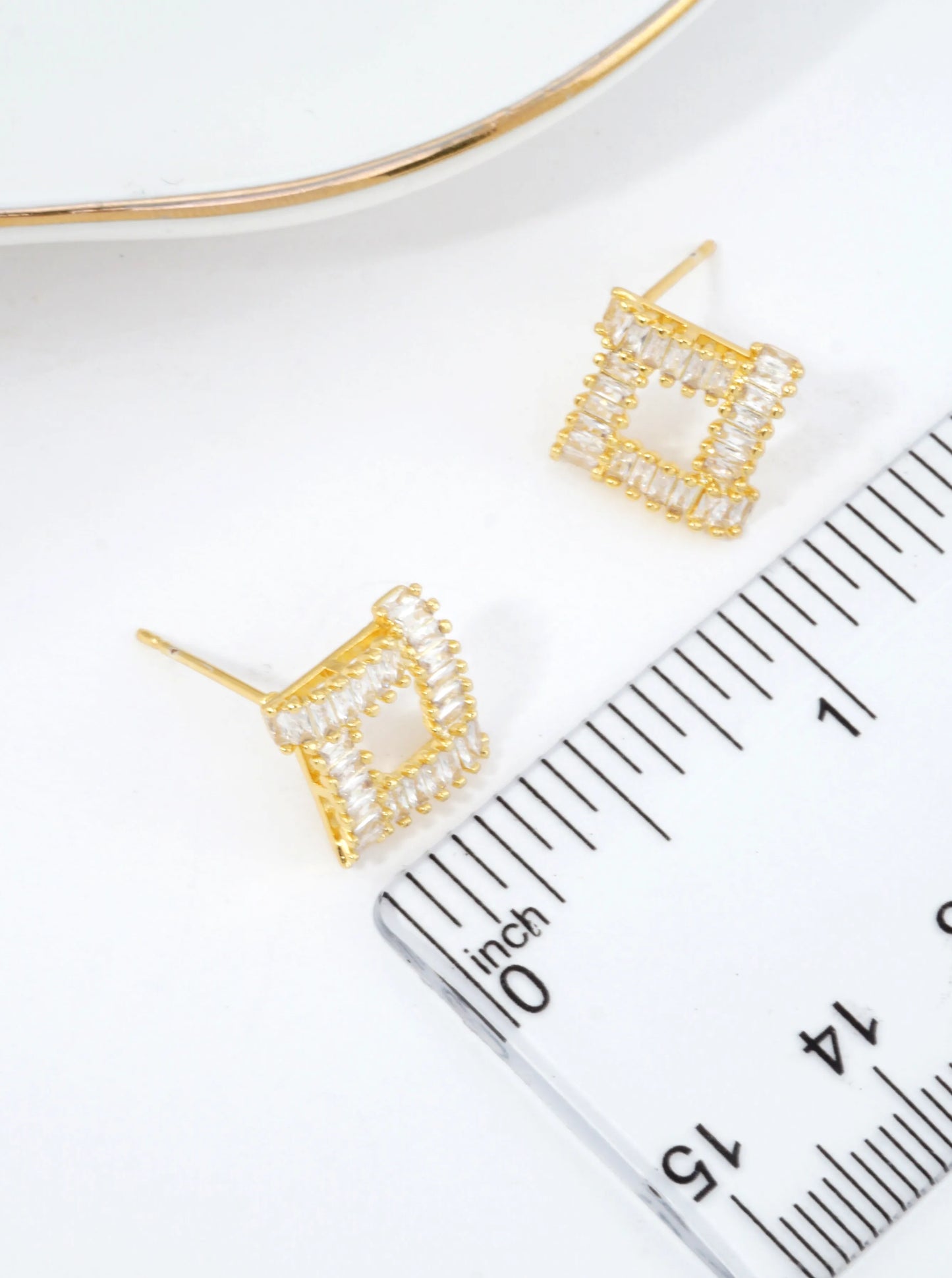 Baguette CZ Open Square Stud Earrings
