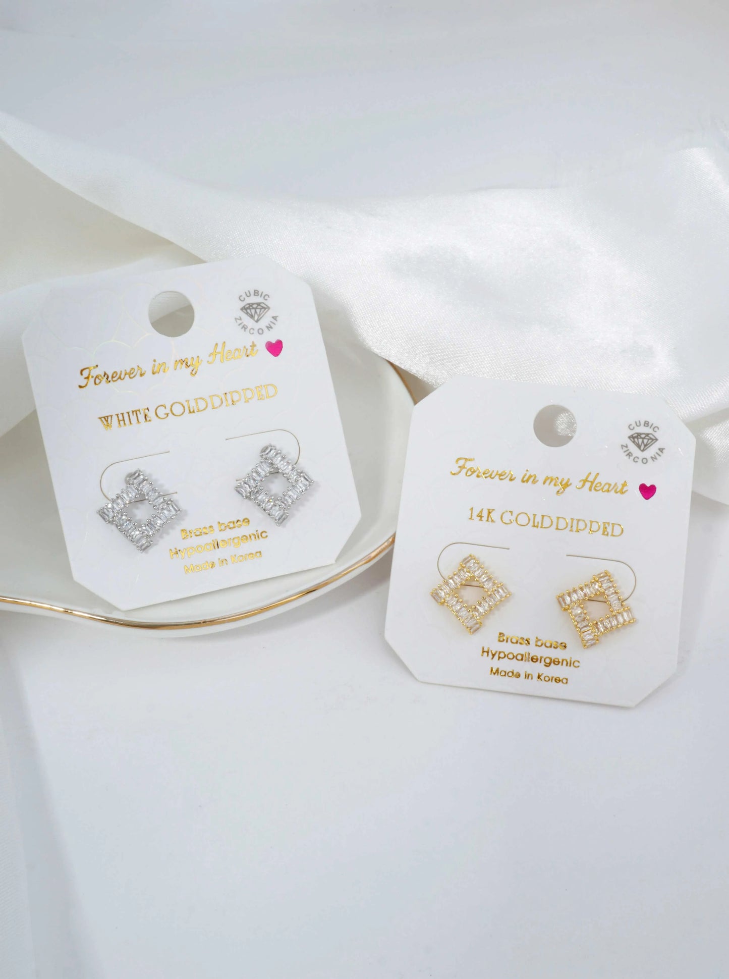 Baguette CZ Open Square Stud Earrings