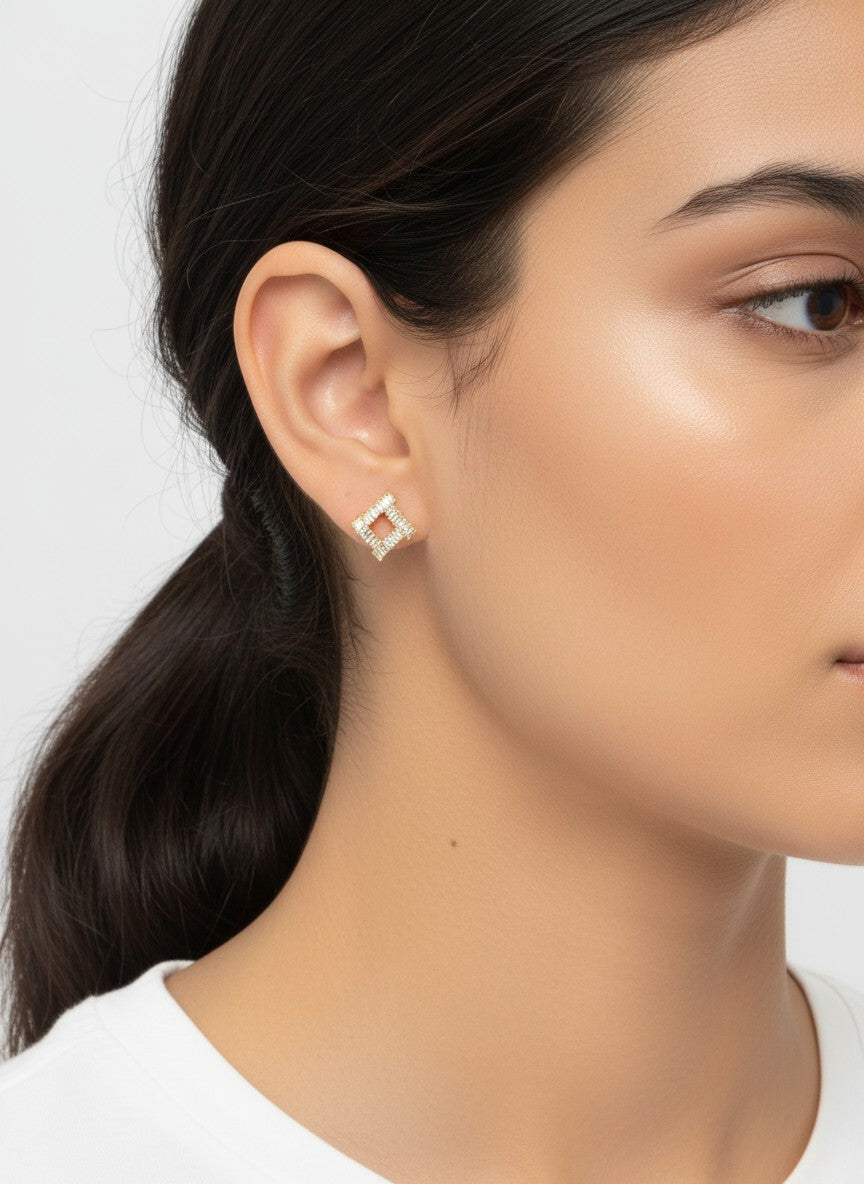 Baguette CZ Open Square Stud Earrings