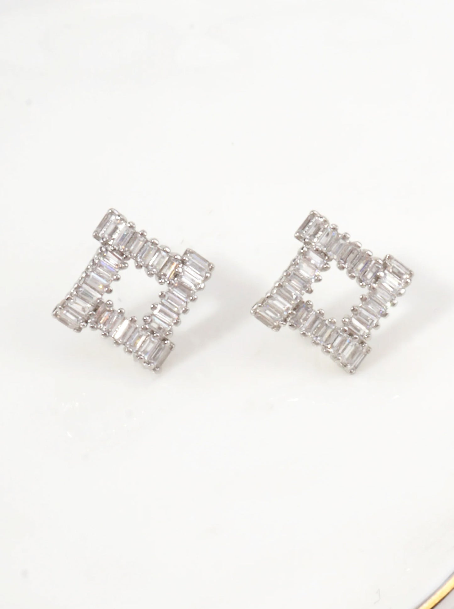 Baguette CZ Open Square Stud Earrings