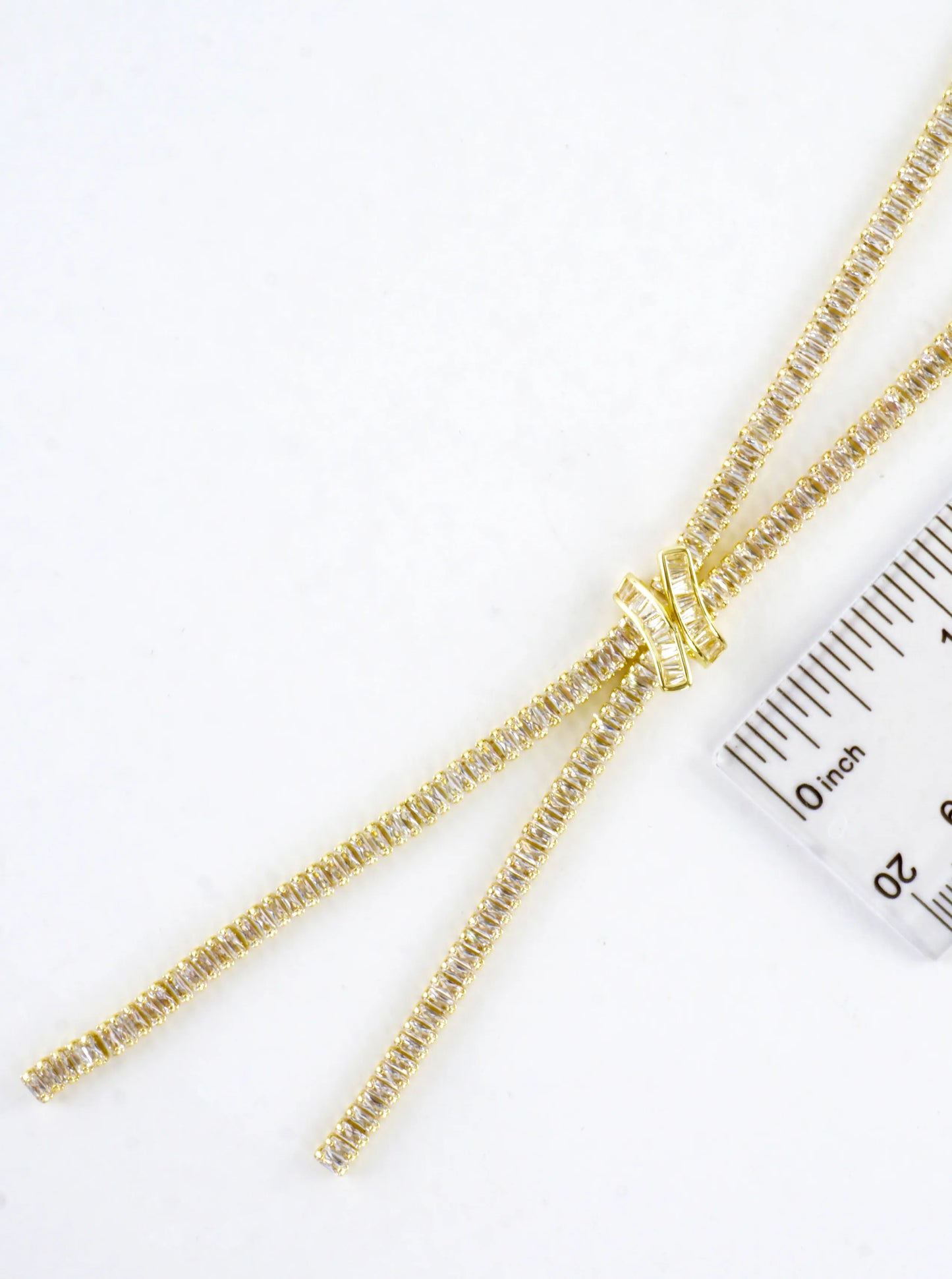 Baguette CZ X Knot Y-Drop Tennis Necklace