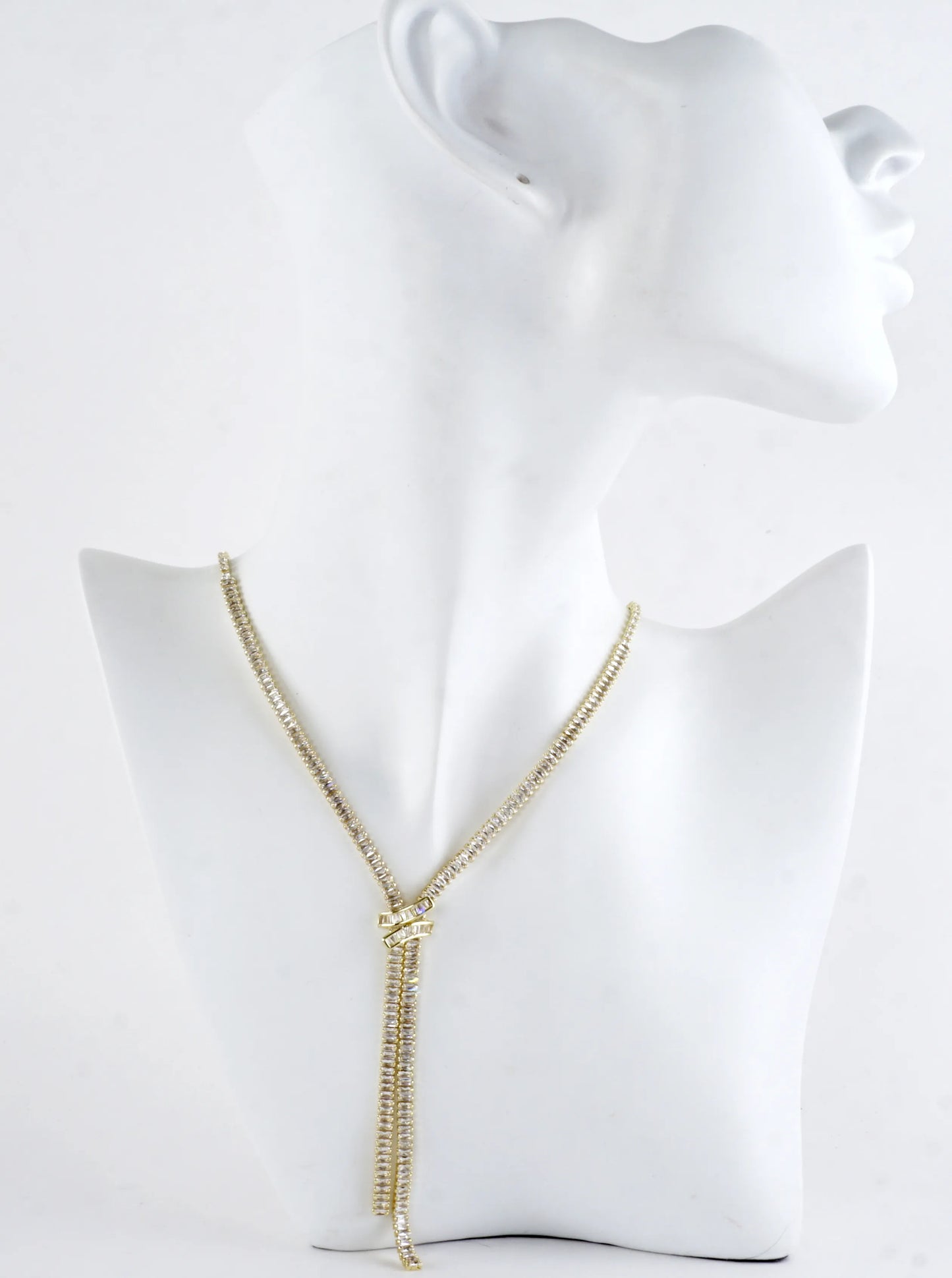 Baguette CZ X Knot Y-Drop Tennis Necklace