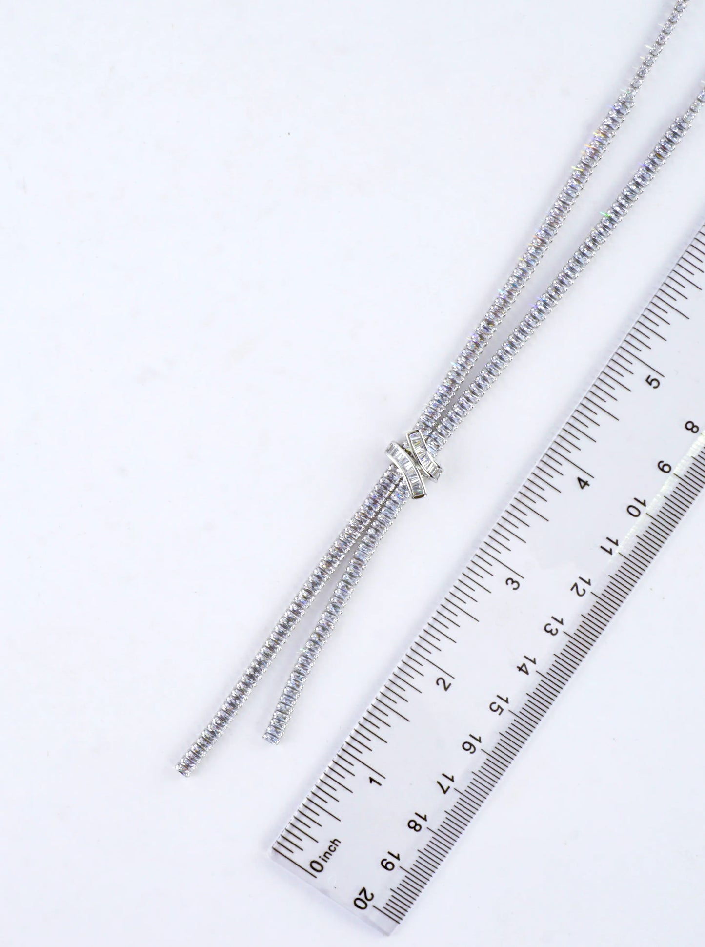 Baguette CZ X Knot Y-Drop Tennis Necklace