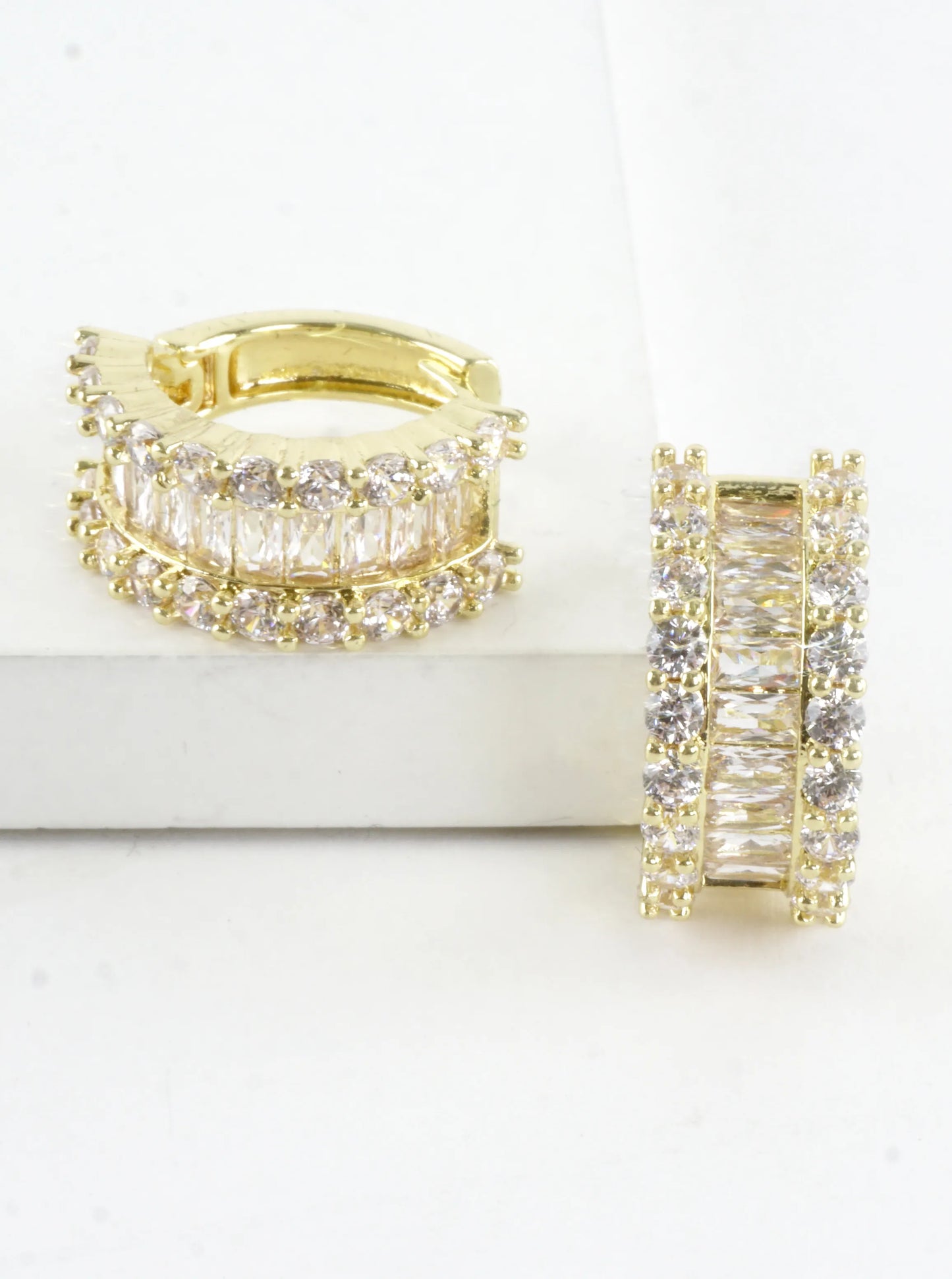 Baguette Channel CZ Pave Huggie Earrings