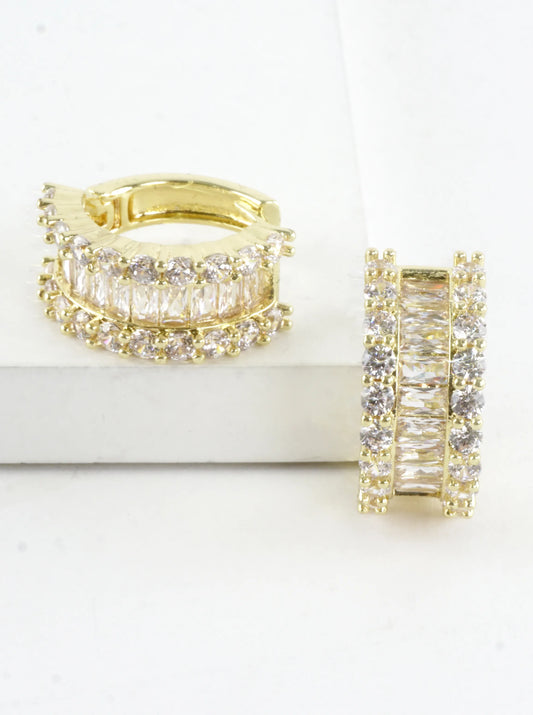 Baguette Channel CZ Pave Huggie Earrings