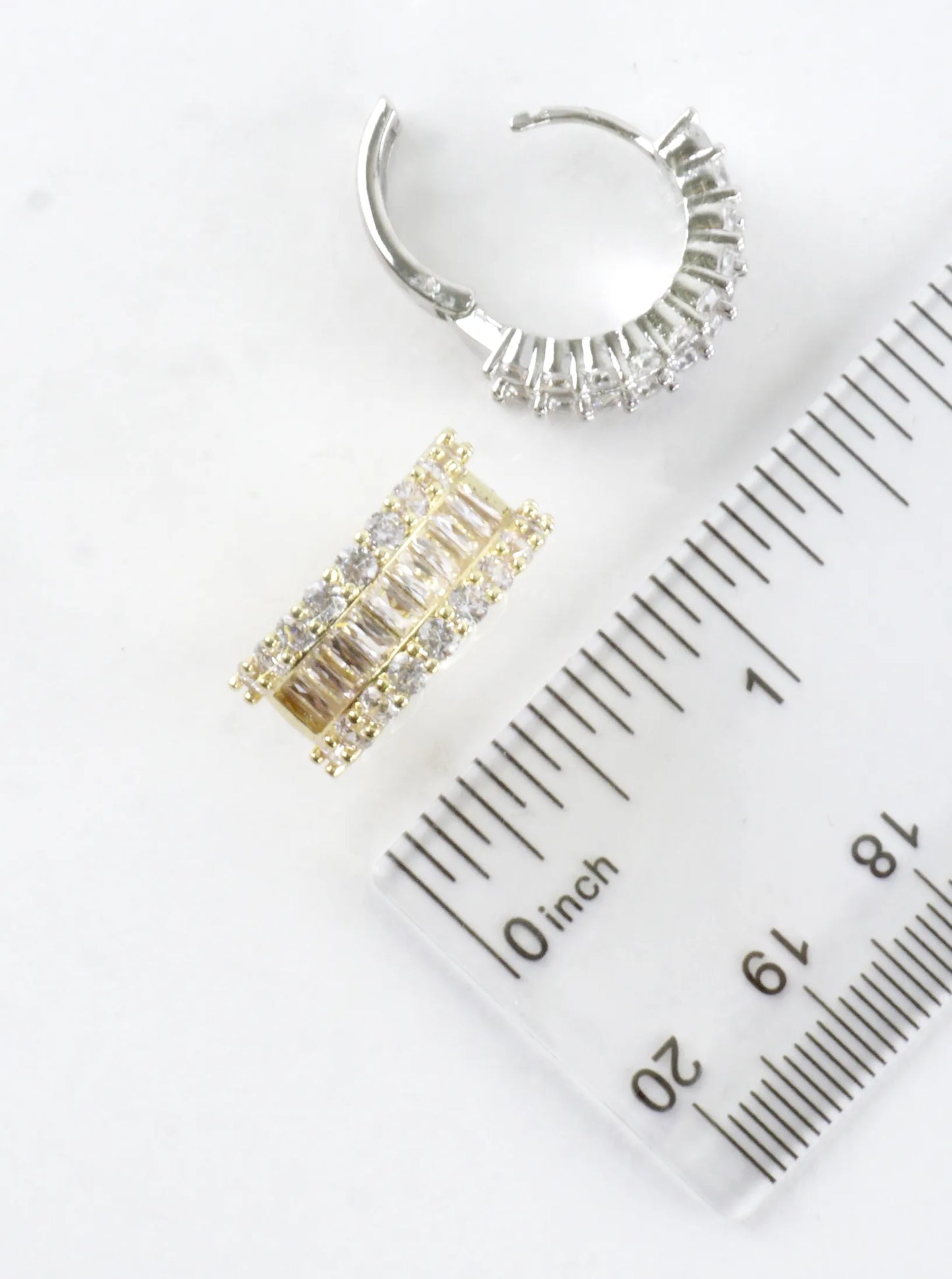 Baguette Channel CZ Pave Huggie Earrings