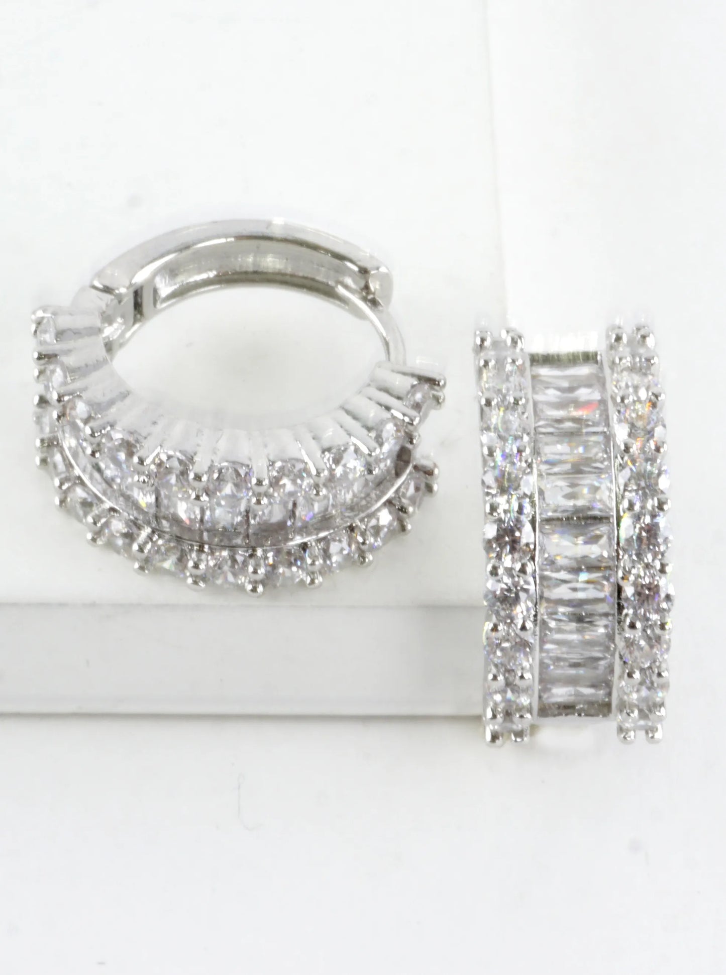 Baguette Channel CZ Pave Huggie Earrings