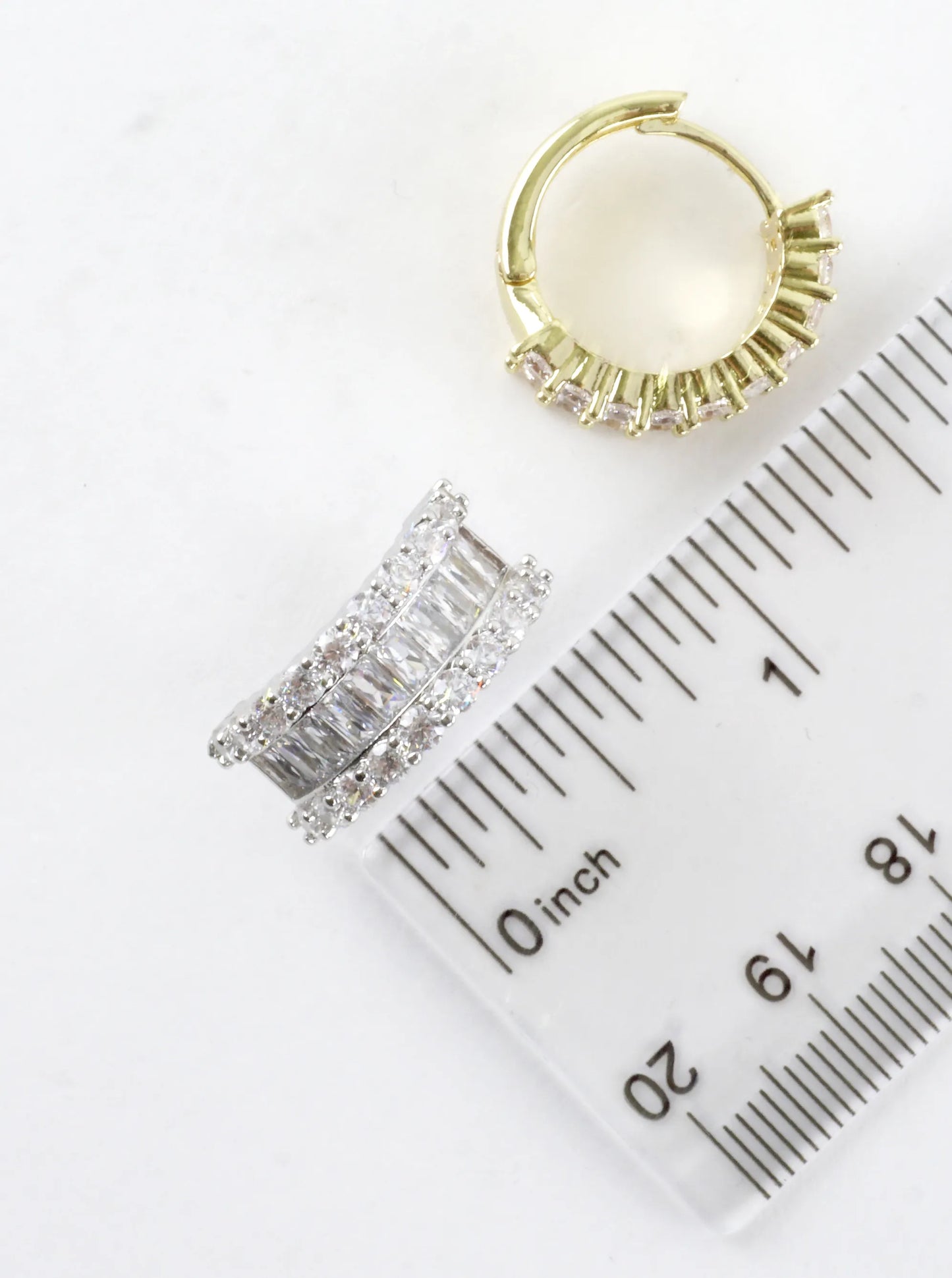 Baguette Channel CZ Pave Huggie Earrings