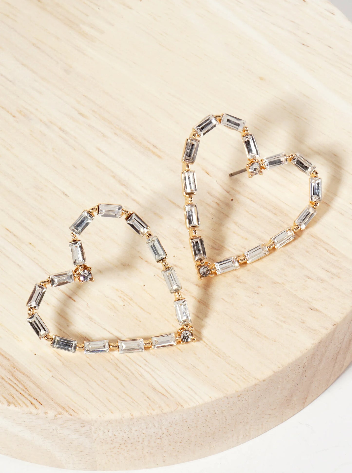 Baguette Crystal-Pave Heart Post Earrings