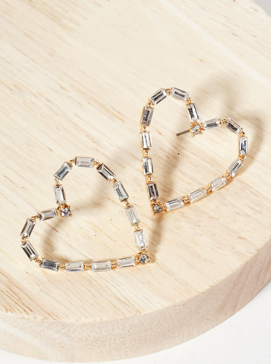 Baguette Crystal-Pave Heart Post Earrings