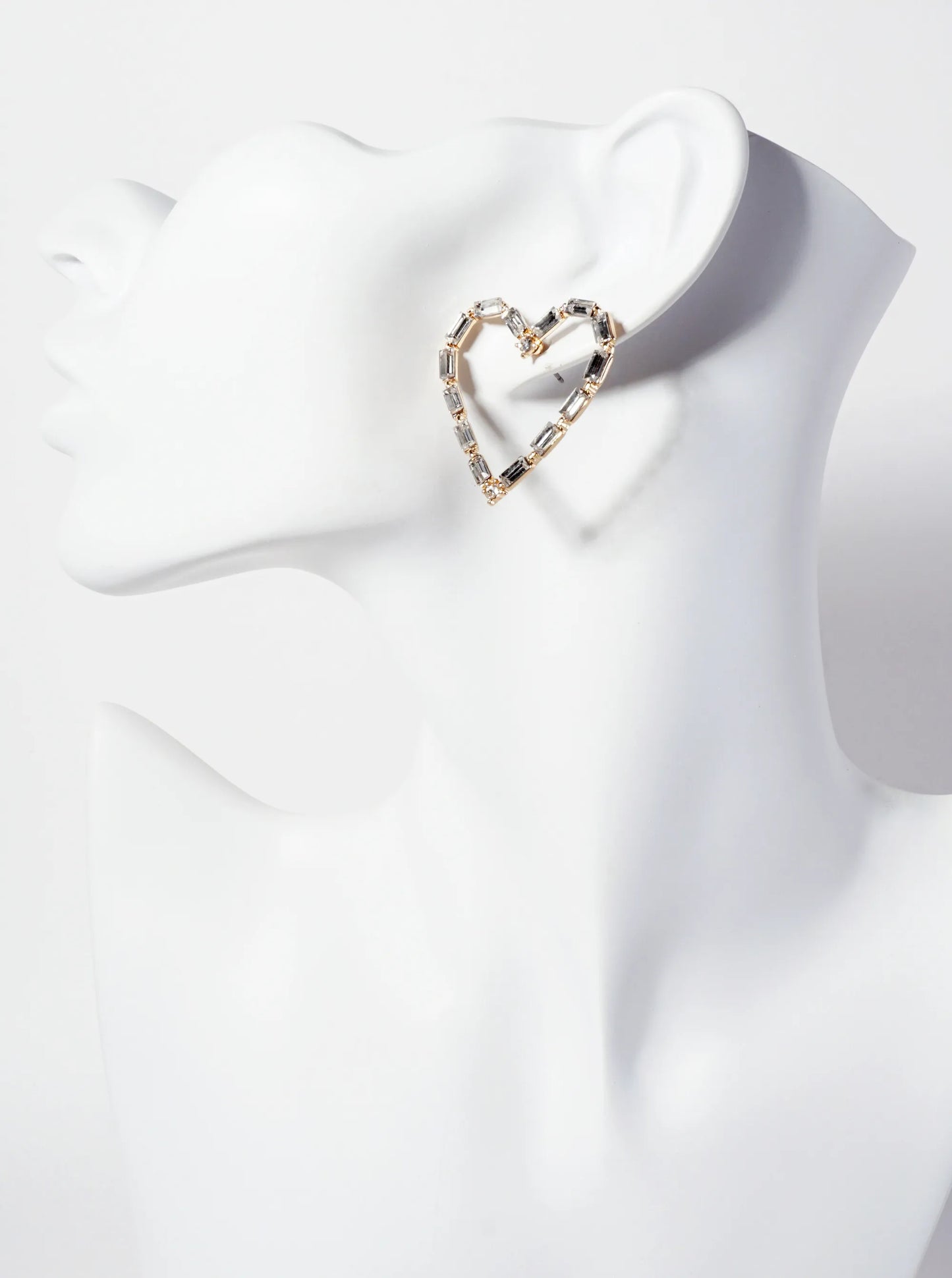 Baguette Crystal-Pave Heart Post Earrings
