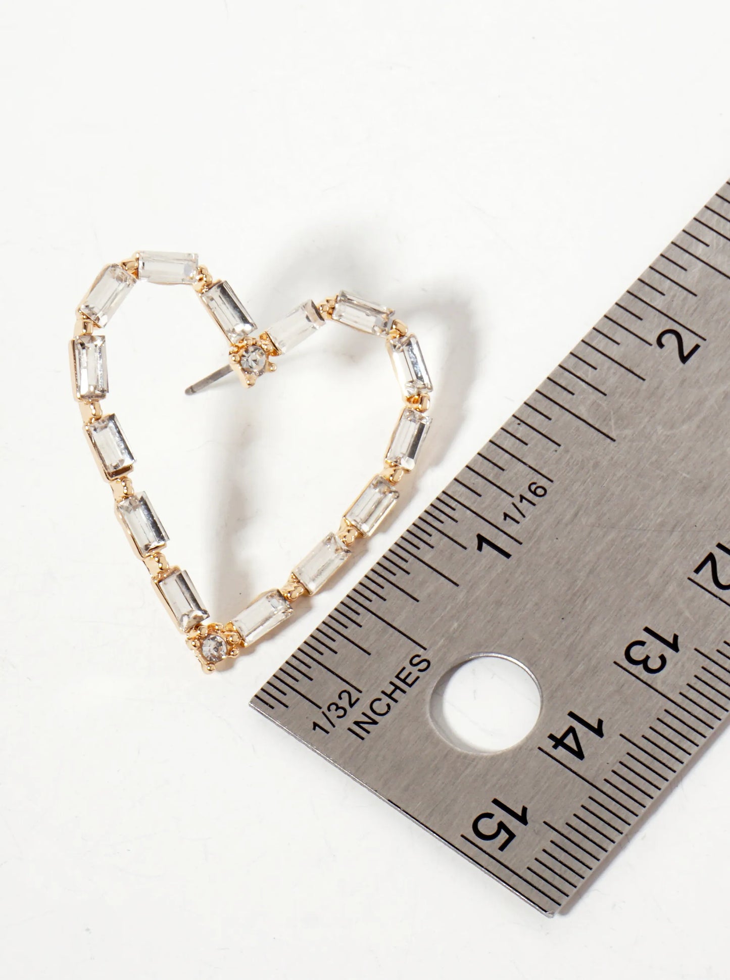 Baguette Crystal-Pave Heart Post Earrings