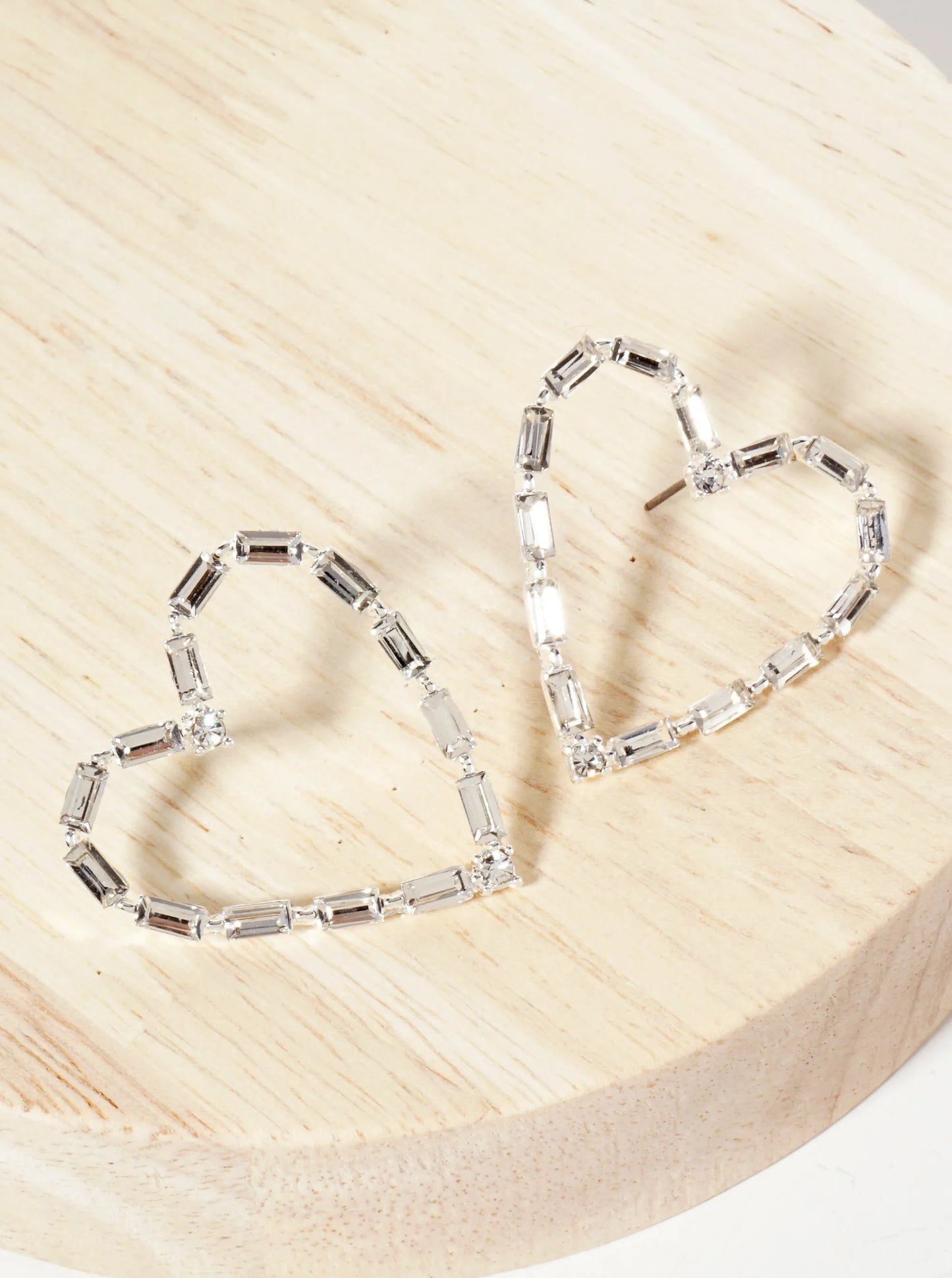 Baguette Crystal-Pave Heart Post Earrings