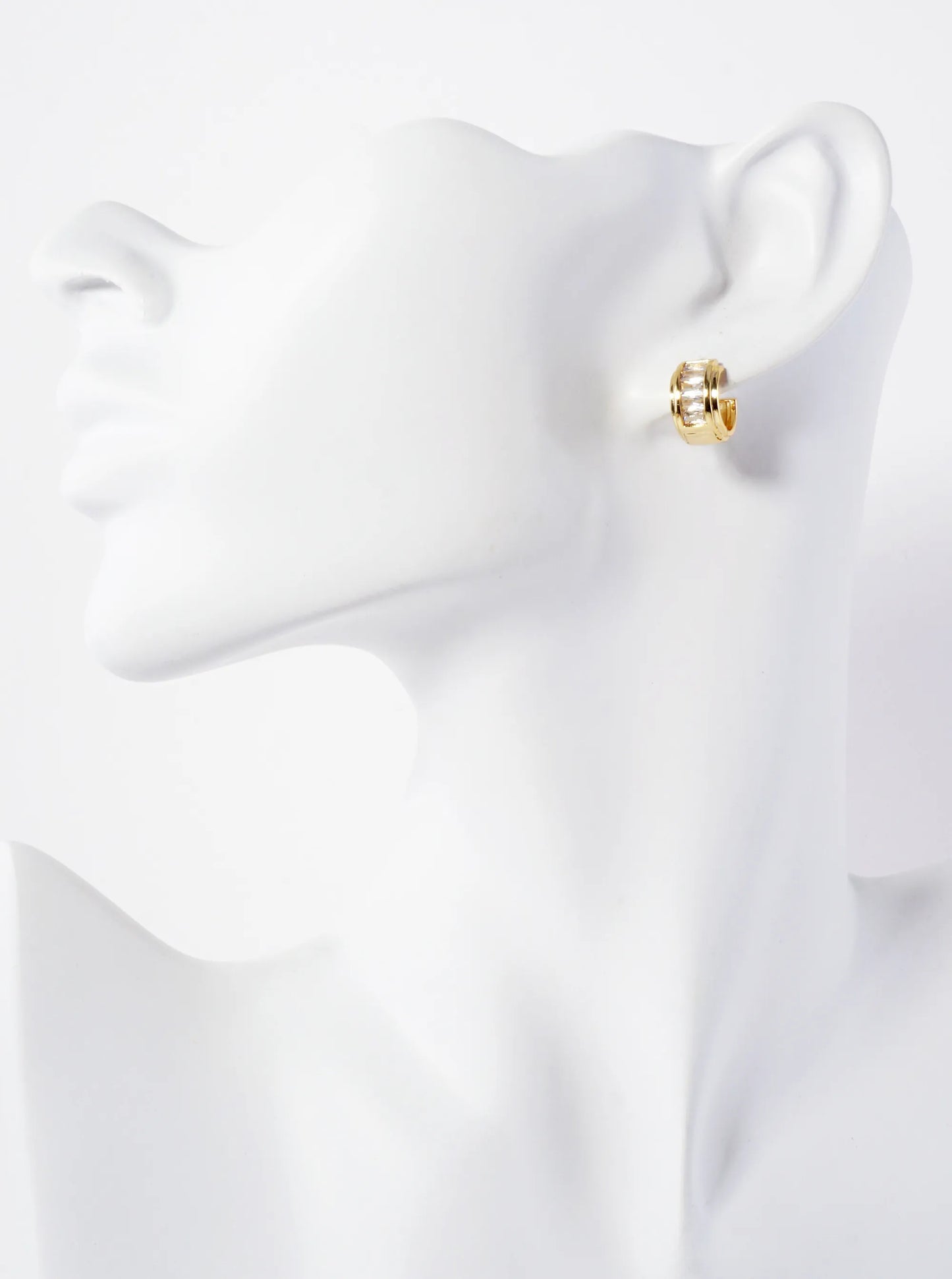 Baguette-Cut CZ Accents 10mm 14K-Gold-Dipped Small Huggie Hoop Earrings