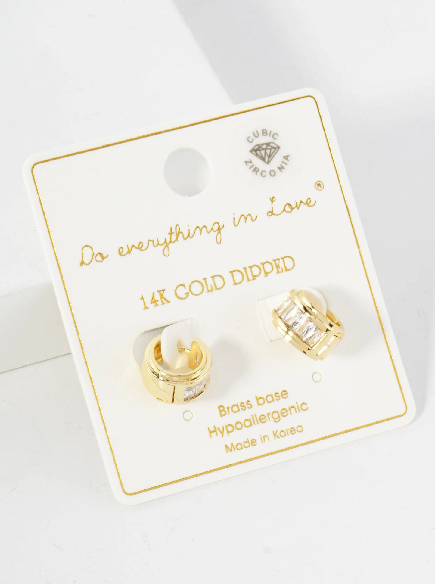 Baguette-Cut CZ Accents 10mm 14K-Gold-Dipped Small Huggie Hoop Earrings