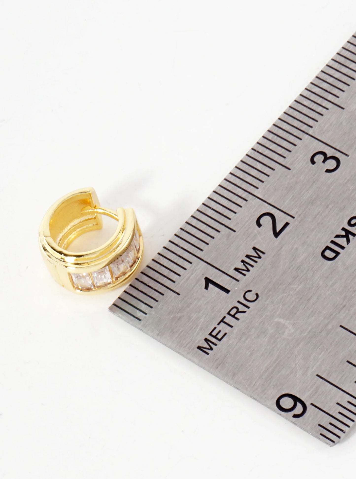 Baguette-Cut CZ Accents 10mm 14K-Gold-Dipped Small Huggie Hoop Earrings