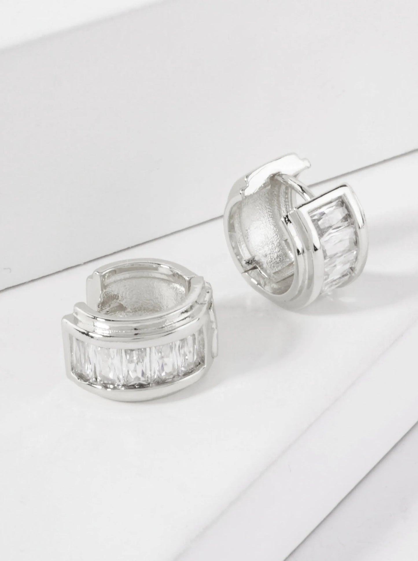 Baguette-Cut CZ Accents 10mm 14K-Gold-Dipped Small Huggie Hoop Earrings