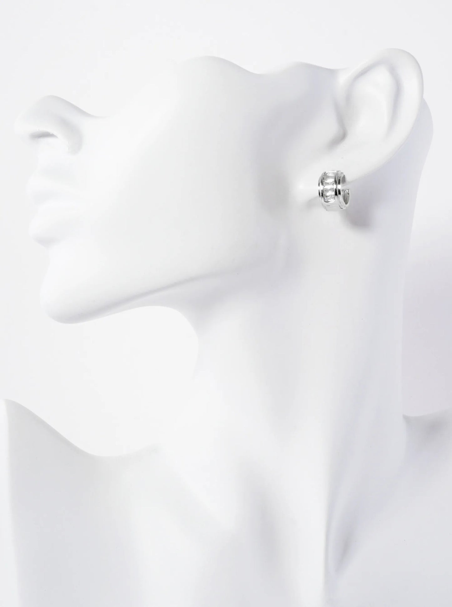 Baguette-Cut CZ Accents 10mm 14K-Gold-Dipped Small Huggie Hoop Earrings