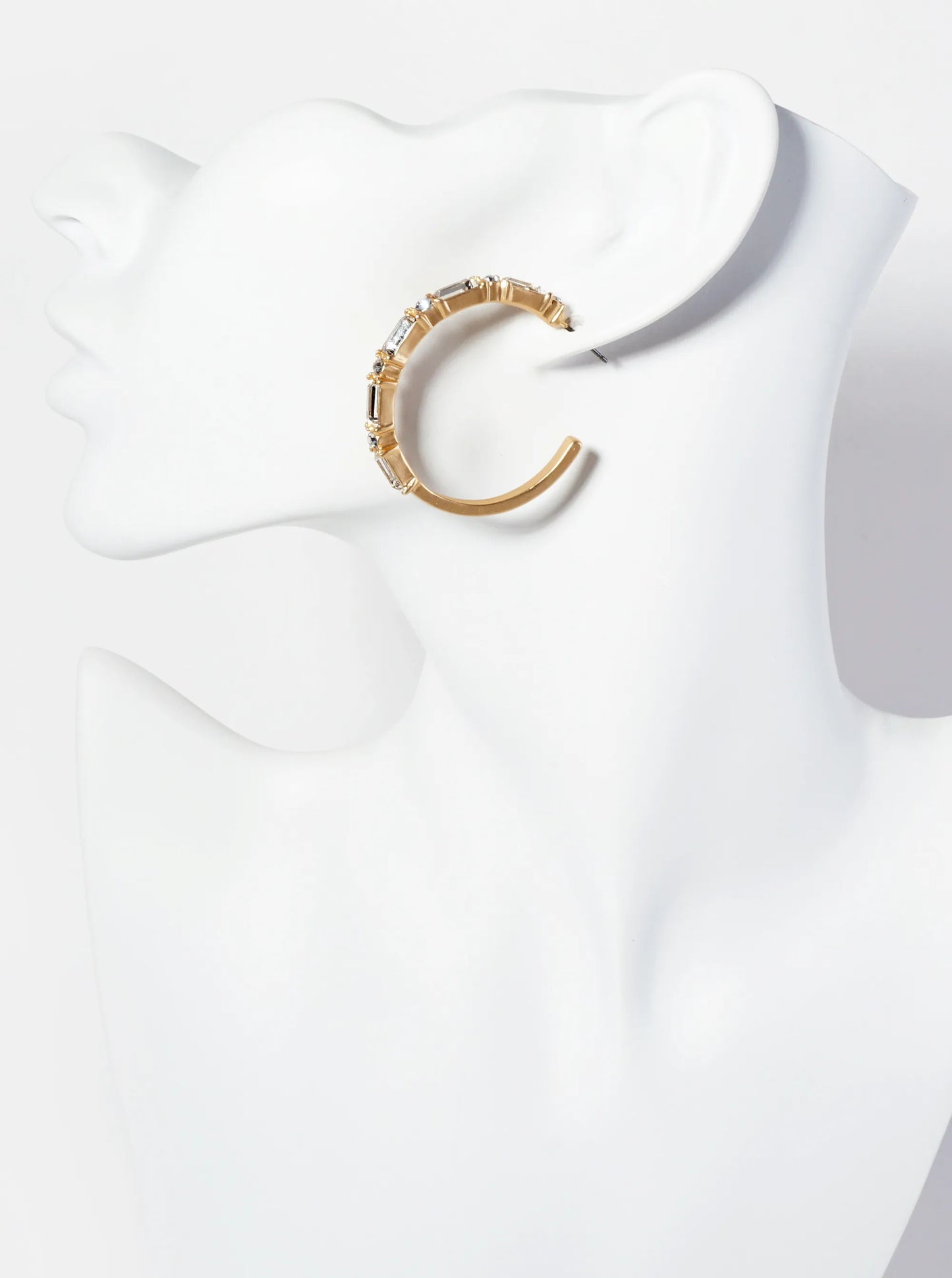 Baguette-Stone-Studded 40mm Angular Hoop Earrings