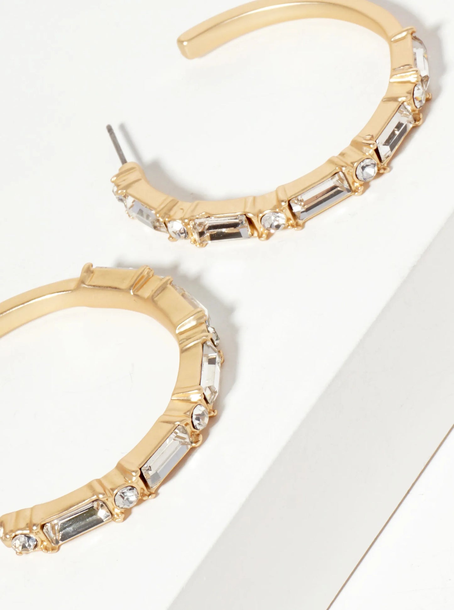 Baguette-Stone-Studded 40mm Angular Hoop Earrings